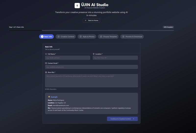 ÜJIN AI Studio Screenshot